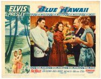 8f379 BLUE HAWAII LC #7 '61 Elvis Presley in white tux at dinner party looks uncomfortable!