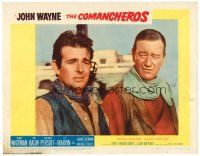 8f415 COMANCHEROS LC #2 '61 close up of John Wayne & Stuart Whitman, directed by Michael Curtiz!