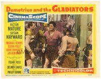 8f449 DEMETRIUS & THE GLADIATORS LC #7 '54 Victor Mature glares at Ernest Borgnine & other men!