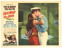 8f488 FAIR WIND TO JAVA LC #7 '53 close up of Fred MacMurray kissing sexy Vera Ralston!