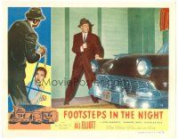 8f502 FOOTSTEPS IN THE NIGHT LC '57 full-length detective Bill Elliott with gun standing by car!
