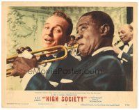 8f558 HIGH SOCIETY LC #4 '56 extreme close up of Bing Crosby & Louis Armstrong playing trumpet!