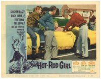 8f563 HOT ROD GIRL LC #4 '56 John Smith & 2 other guys flirt with Lori Nelson in yellow convertible!