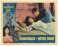 8f567 HUNCHBACK OF NOTRE DAME LC #1 '57 c/u of Anthony Quinn leaning over sexy Gina Lollobrigida!