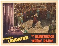 8f566 HUNCHBACK OF NOTRE DAME LC '39 gypsy Maureen O'Hara dances with tambourine for crowd!