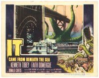 8f587 IT CAME FROM BENEATH THE SEA LC '55 Ray Harryhausen, fx image of monster attacking bridge!