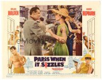 8f716 PARIS WHEN IT SIZZLES LC #5 '64 William Holden puts his arm around Audrey Hepburn's waist!