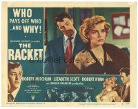 8f742 RACKET LC #7 '51 Howard Hughes, Robert Mitchum eyes sexy Lizabeth Scott wearing fur coat!