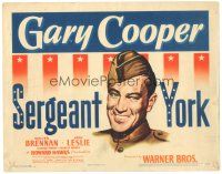 8f256 SERGEANT YORK TC '41 great headshot artwork of Gary Cooper in uniform, Howard Hawks