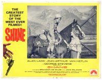 8f823 SHANE int'l LC #4 R66 Alan Ladd on horse talks to Jean Arthur, George Stevens classic western!
