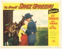 8f533 GREAT SIOUX UPRISING LC #4 '53 close up of Jeff Chandler kissing Faith Domergue by horse!