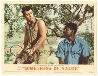 8f852 SOMETHING OF VALUE LC #8 '57 Rock Hudson wishes to shoot the gun like Sidney Poitier!