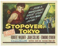 8f261 STOPOVER TOKYO TC '57 artwork of sexy Joan Collins & spy Robert Wagner in Japan!