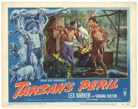 8f892 TARZAN'S PERIL LC #8 '51 barechested Lex Barker faces down native man pointing spear at him!