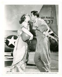 8f002 AIR CADET 8x10 still '51 U.S. Air Force pilot Richard Long kissing Peggy Castle by jet!