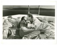 8f073 FOR YOUR EYES ONLY 8x10 still '81 Roger Moore and sexy Carole Bouquet kissing on a boat!