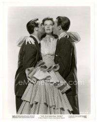 8f118 PHILADELPHIA STORY 8x10 still R47 both Cary Grant & James Stewart kissing Katharine Hepburn!