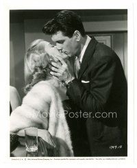 8f163 WRITTEN ON THE WIND 8x10 still '56 best kiss close up of sexy Dorothy Malone & Rock Hudson!