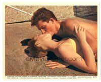 8f018 BONJOUR TRISTESSE color 8x10 still #1 '58 Geoffrey Horne kissing sexy Jean Seberg on ground!