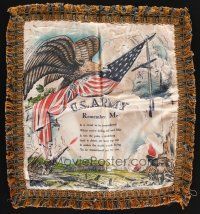 8g002 U.S. ARMY - REMEMBER ME satin pillow sham '40s WWII Sweetheart sham, patriotic artwork & poem!