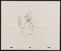 8g010 SIMPSONS pencil drawing '00s Matt Groening, great cartoon art of excited Homer with mirror!