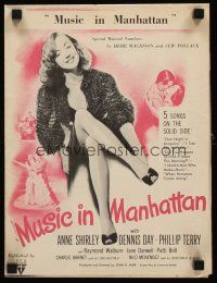 8g577 MUSIC IN MANHATTAN promo brochure '44 sexy full-length images of Anne Shirley showing legs!