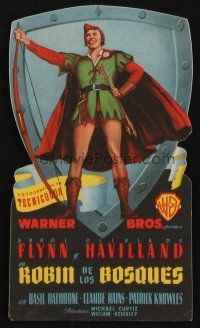 8g703 ADVENTURES OF ROBIN HOOD die-cut Spanish herald '48 best art of Errol Flynn as Robin Hood!