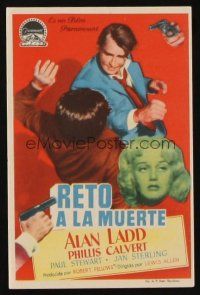 8g711 APPOINTMENT WITH DANGER Spanish herald '51 great image of tough Alan Ladd, film noir!