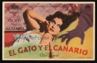 8g734 CAT & THE CANARY Spanish herald '39 c/u of monster hand threatening sexy Paulette Goddard!