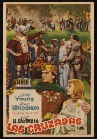 8g740 CRUSADES Spanish herald '35 Cecil B DeMille, Loretta Young, cool image of top cast!