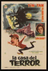 8g811 LA CASA DEL TERROR Spanish herald '60 wacky different Montalban art of monster Lon Chaney Jr!