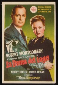 8g814 LADY IN THE LAKE Spanish herald '47 different image of Robert Montgomery & Audrey Totter!