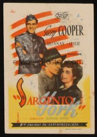 8g911 SERGEANT YORK Spanish herald '47 different artwork of Gary Cooper in uniform, Howard Hawks