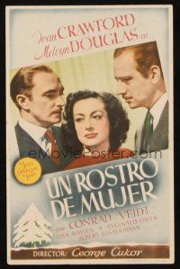 8g994 WOMAN'S FACE Spanish herald '44 Joan Crawford between Melvin Douglas & Conrad Veidt!