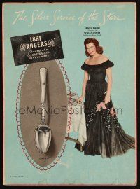 8g270 JANIS PAIGE advertising standee '48 pitching Capri silverplate spoons from Oneida!