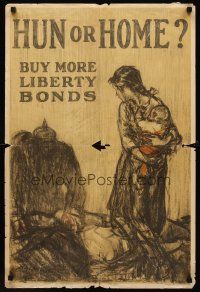 8g007 HUN OR HOME 20x30 WWI war bonds poster '19 Henry Raleigh art, buy more liberty bonds!