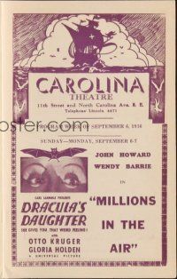 8g634 CAROLINA THEATRE herald '36 Al Jolson, James Cagney, Pat O'Brien, Dracula's Daughter!