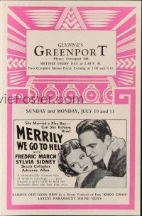 8g653 GLYNNE'S THEATRE  herald '32 Merrily We Go To Hell, Bette Davis, Joan Bennett, and more!