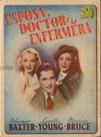 8g989 WIFE, DOCTOR & NURSE Spanish herald '38 Warner Baxter between Loretta Young & Virginia Bruce!