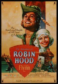 8h019 ADVENTURES OF ROBIN HOOD 1sh R89 Errol Flynn as Robin Hood, De Havilland, Rodriguez art!