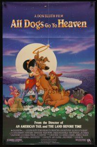 8h028 ALL DOGS GO TO HEAVEN DS 1sh '89 Don Bluth, Dom Deluise, cute art of dogs & girl!