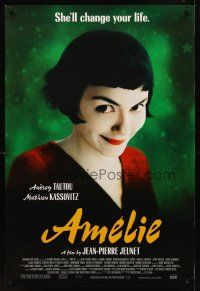 8h031 AMELIE DS 1sh '01 Jean-Pierre Jeunet, great close up of Audrey Tautou!