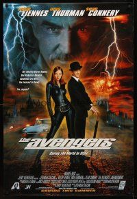 8h040 AVENGERS coming this summer advance DS 1sh '98 Fiennes, Connery, sexy Uma Thurman!