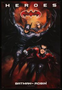 8h057 BATMAN & ROBIN teaser 1sh '97 heroes George Clooney, O'Donnell & Silverstone!