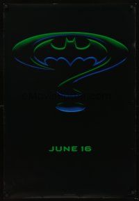 8h066 BATMAN FOREVER teaser DS 1sh '95 Val Kilmer, Nicole Kidman, cool question mark & cowl design!