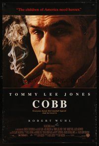 8h149 COBB 1sh '94 baseball, close-up of cigar smoking Tommy Lee Jones as Ty Cobb!