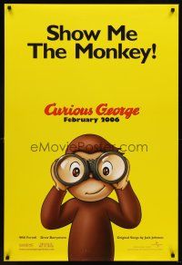 8h162 CURIOUS GEORGE advance DS 1sh '06 Will Ferrell & Drew Barrymore, art of cute monkey!