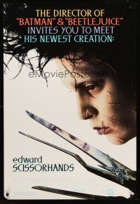 8h219 EDWARD SCISSORHANDS DS 1sh '90 Tim Burton classic, best close up of scarred Johnny Depp!