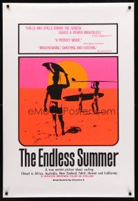 8h226 ENDLESS SUMMER 1sh R90s Bruce Brown surfing sports classic, great image of surfers on beach!