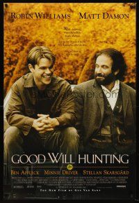 8h286 GOOD WILL HUNTING DS 1sh '97 great image of smiling Matt Damon & Robin Williams!